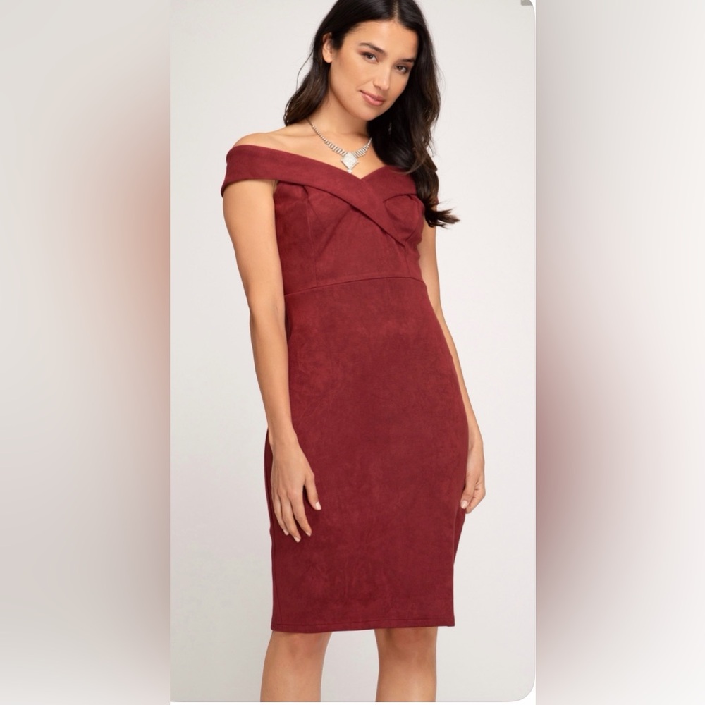 NWT She and Sky Burgundy One Shoulder Dress